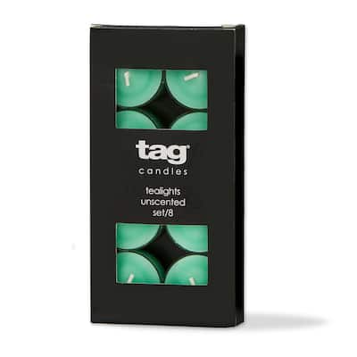 Color Studio Tealight Candles Set of 8 Seafoam Smokeless Paraffin Wax Burn Time 3 Hrs
