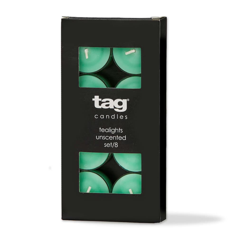 Color Studio Tealight Candles Set of 8 Seafoam Smokeless Paraffin Wax Burn Time 3 Hrs