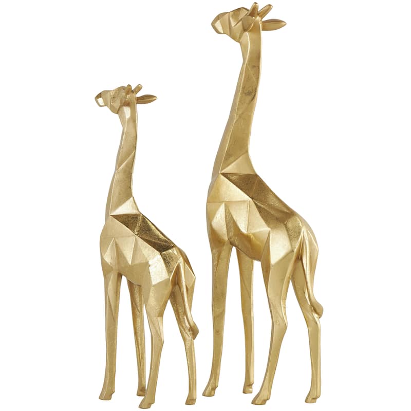 Polystone Giraffe Decorative Sculpture - Set of 2 Gold or Silver - CosmoLiving by Cosmopolitan