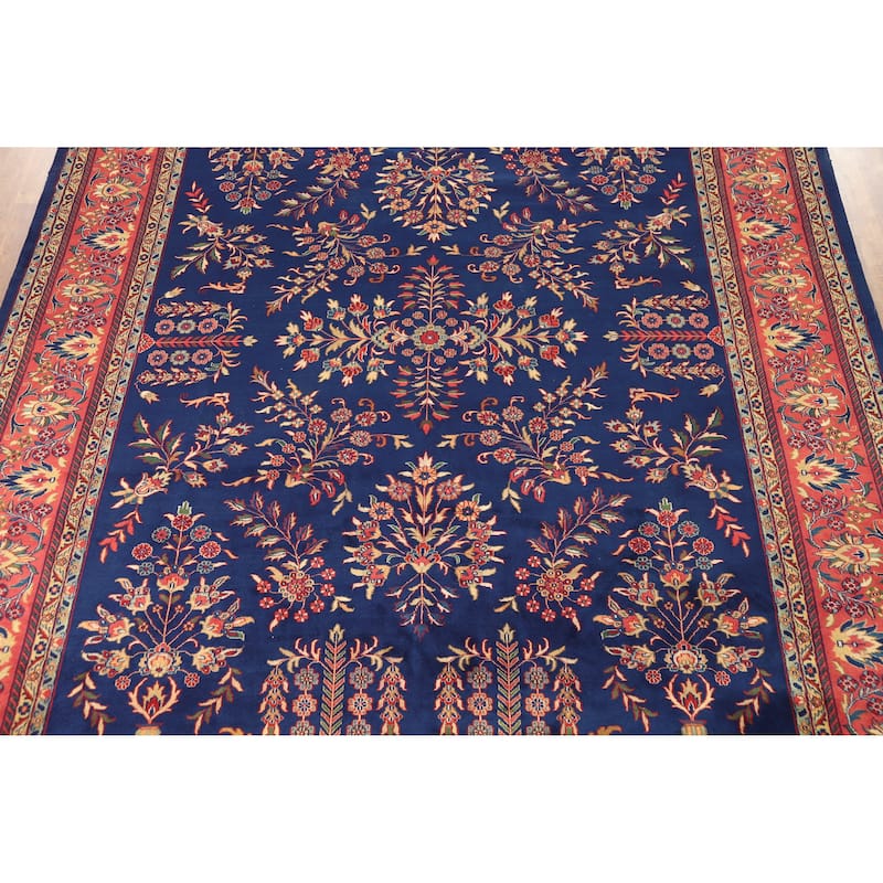 Vegetable Dye Blue Sarouk Oriental Area Rug Handmade Wool Carpet - 8'11" x 12'0"