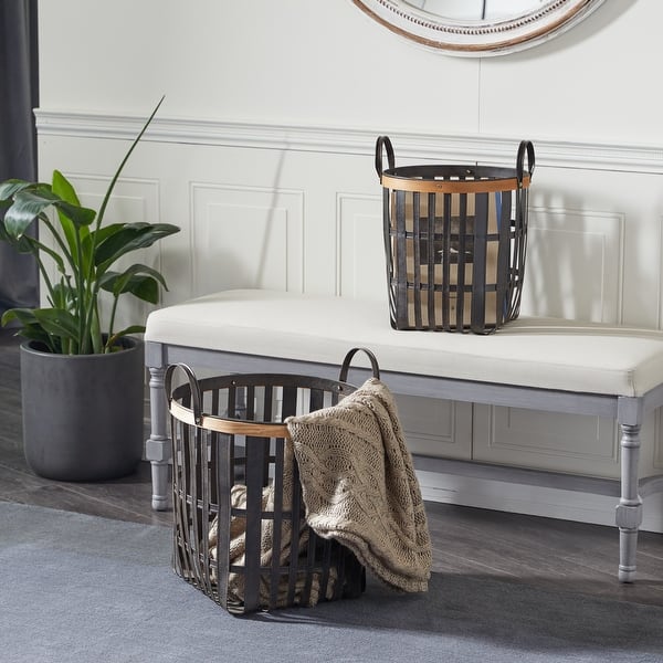 slide 2 of 6, Black Bamboo Farmhouse Storage Basket (Set of 2) - S/2 17", 20"H