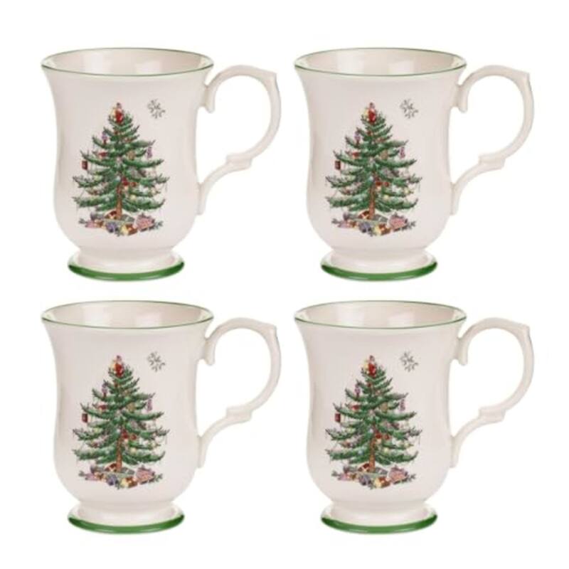 Spode Christmas Tree Romantic Shape Footed Mug - 4 Piece