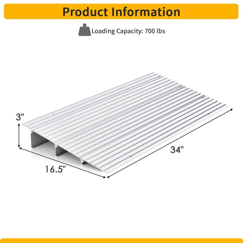 Gymax 3'' Door Threshold Ramp Aluminum Adjustable Rise Entry Ramp for