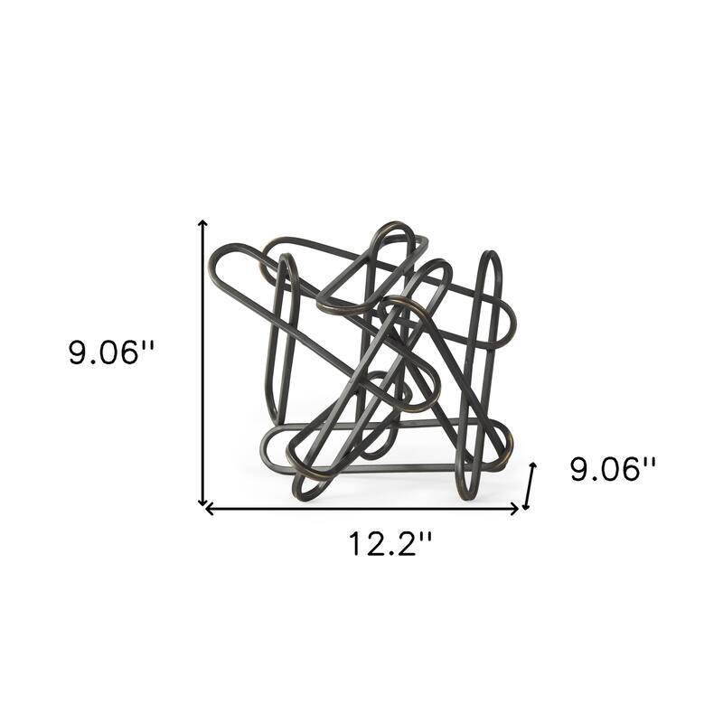 HomeRoots 12" Black Metal Abstract Tabletop Sculpture - 12.20 in. x 9.06 in. x 9.06 in.