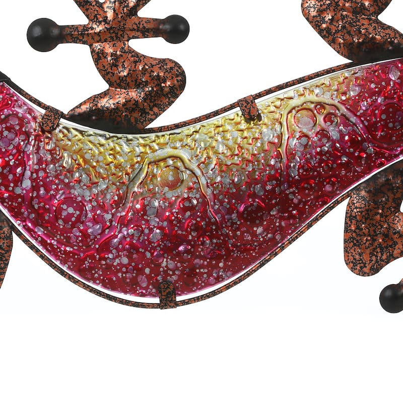 Pink Metal and Glass Imitation Lizard Outdoor Wall Decor