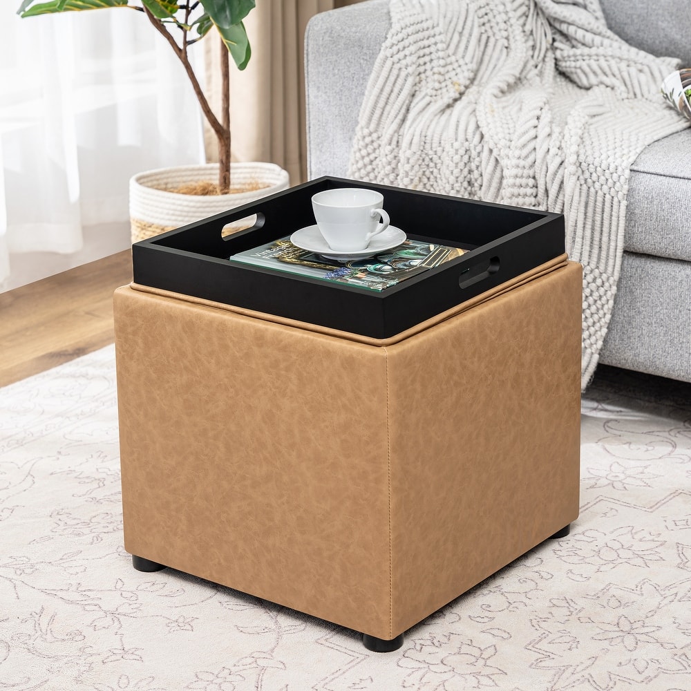 Adeco Storage Ottoman With Tray