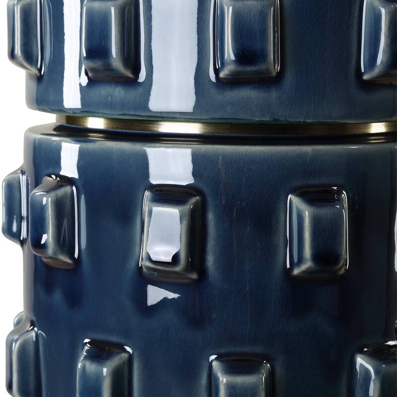 Strick & Bolton Blue Ceramic Table Lamp with Textured Design and Linen Shade - 15 x in x 15 x in 23 - 15	 x in x 	15	 x in 	23 - Blue