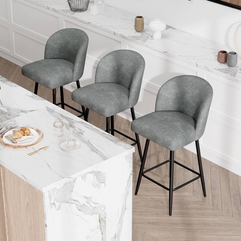 Counter Height Bar Stools Set of 2,360° Swivel Barstools with High Back and Metal Legs,26" Seat Height