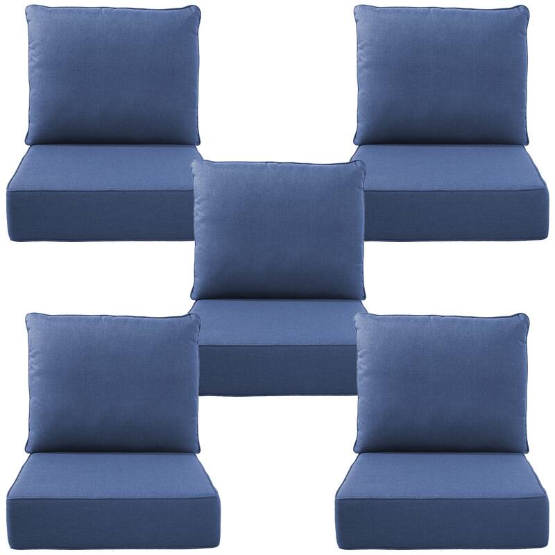 Gymojoy 24"x22"x6" Patio Thick Cushions & Pillows Set - Deep Seat Indoor/Outdoor Water & Fade Resistant - Five Sets - Blue