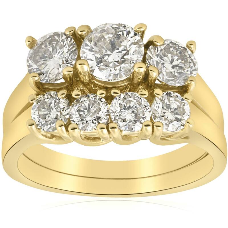 3ct Three Stone Diamond Ring Set Yellow Gold