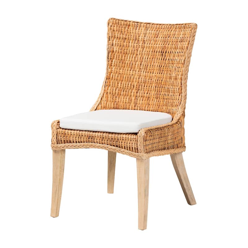 Derris Natural Rattan Dining Chair - Tall Wingback Side Chair with Mango Wood, Boho Coastal Style for Kitchen or Dining Room - Light Honey