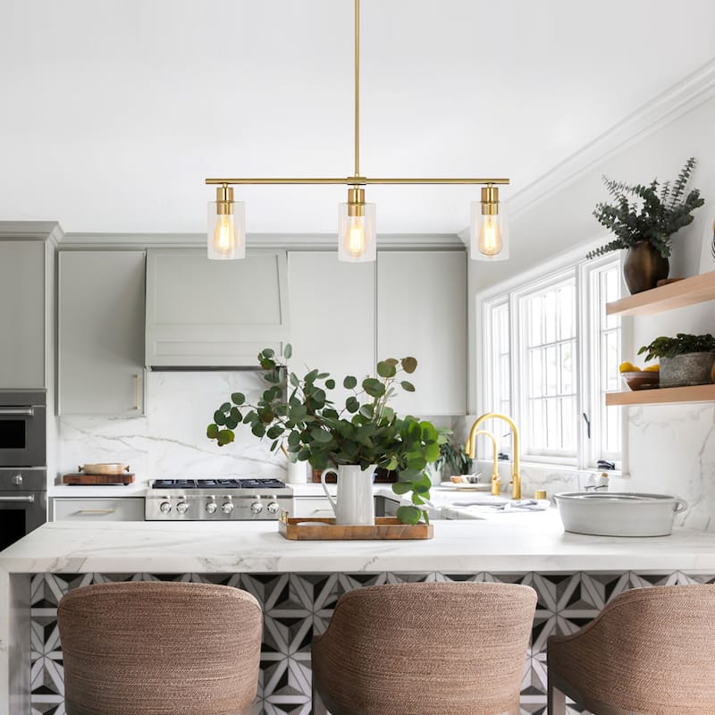 Modern Linear Ceiling Hanging Light 3-Lights Industrial Pendant Light with Adjustable Height for Living Room, Foyer - N/A
