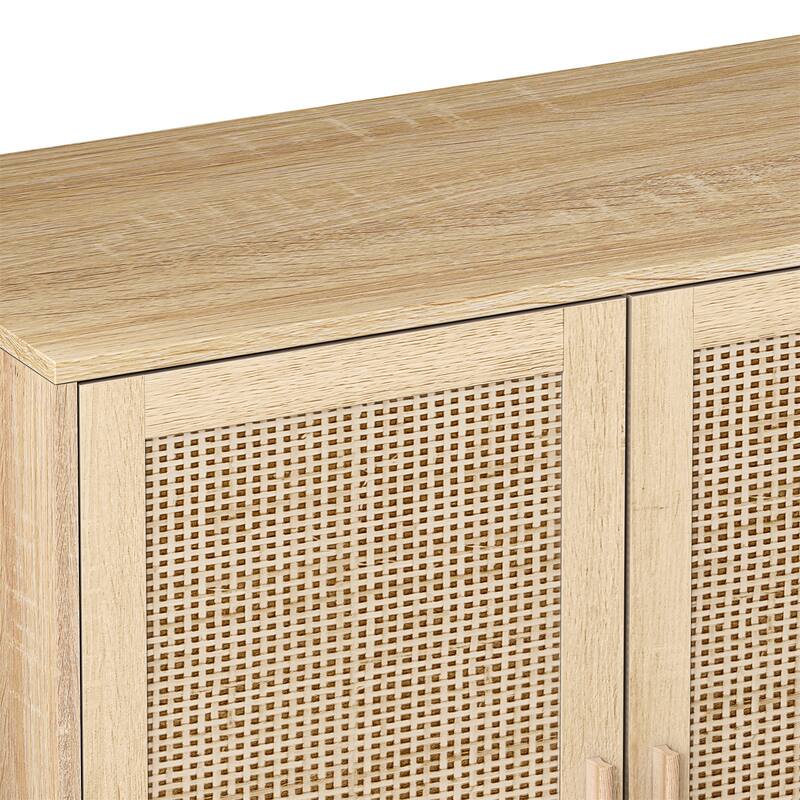 4 Drawers Bedroom Dresser Chest of Drawers Farmhouse Rattan Dresser Natural Oak Cabinet