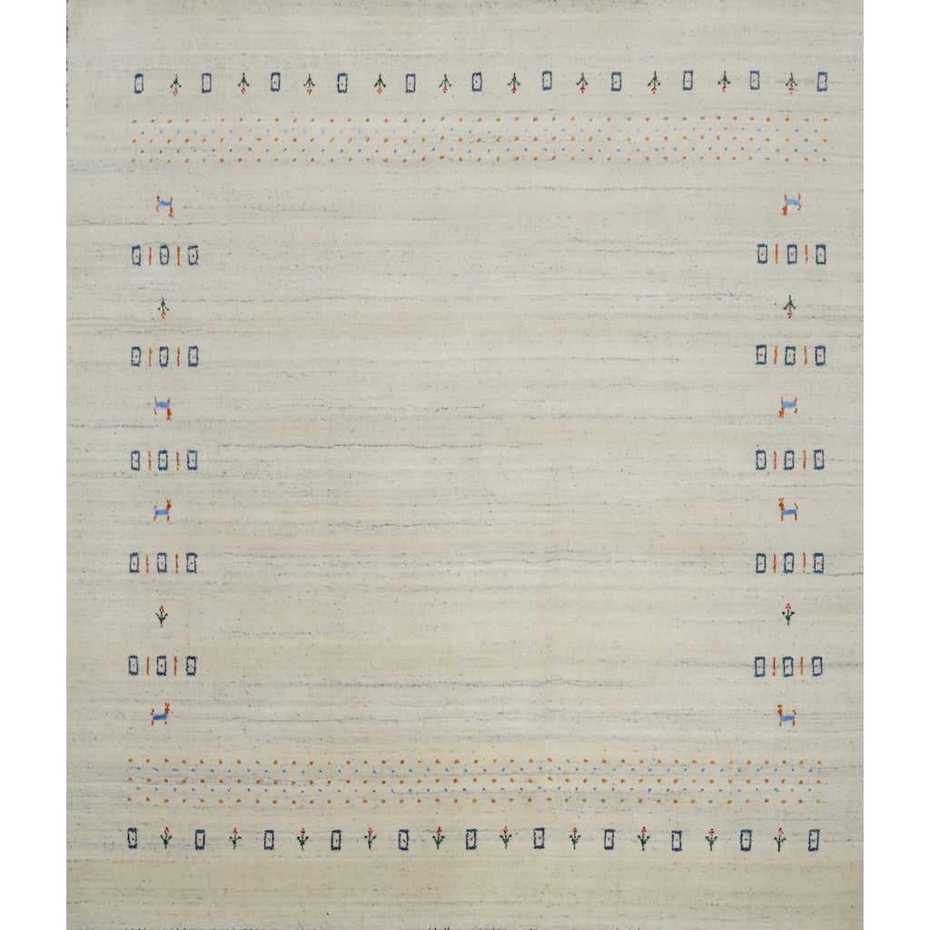 Hand Knotted Oriental 100% Wool Carpet Tribal Animal Pictorial Beige & Ivories Gabbeh Area Rug - 5' 10'' X 6' 3''