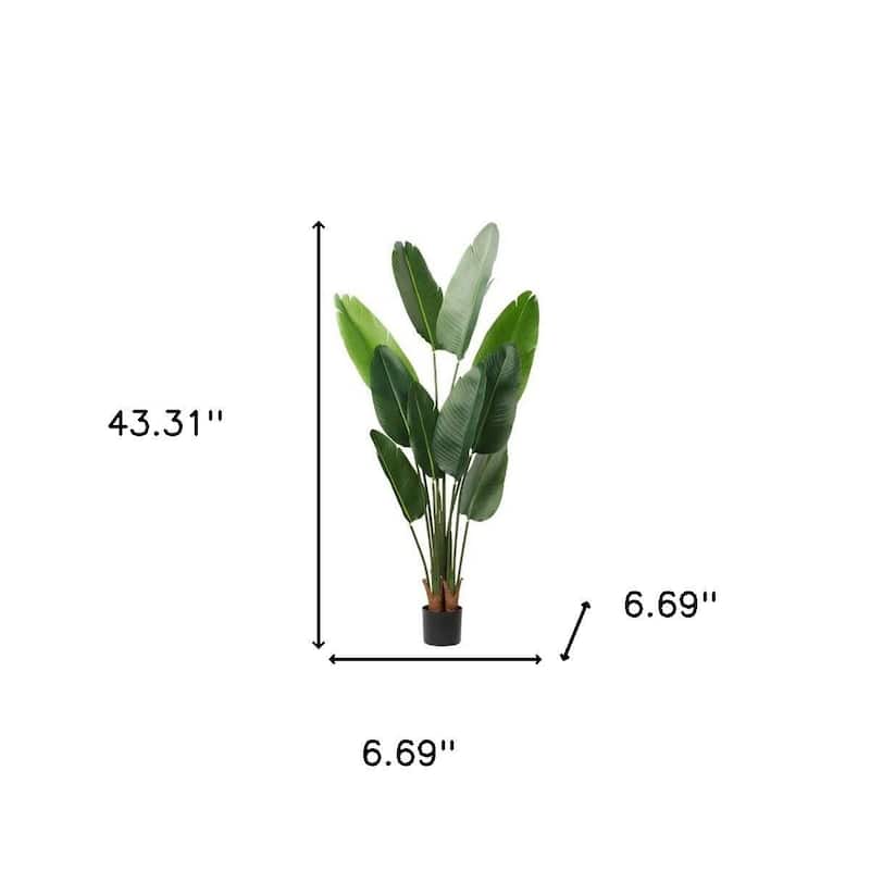 HomeRoots 63" Green Artificial Banana Leaf Tree in a Black Pot - 6.69 in. x 62.99 in. x 6.69 in.