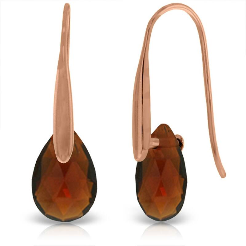 14K Solid Gold Fish Hook Earrings w/ Dangling Briolette Garnets - Rose