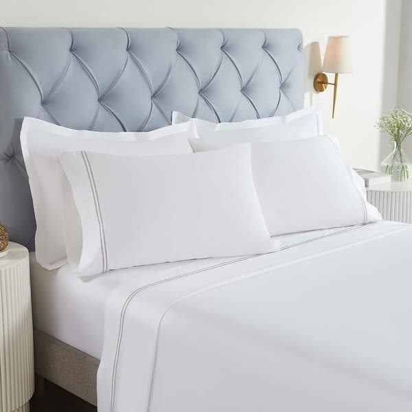 slide 2 of 8, Blue Nile Mills Legacy Cotton Two-Line Embroidered Bed Sheet Set