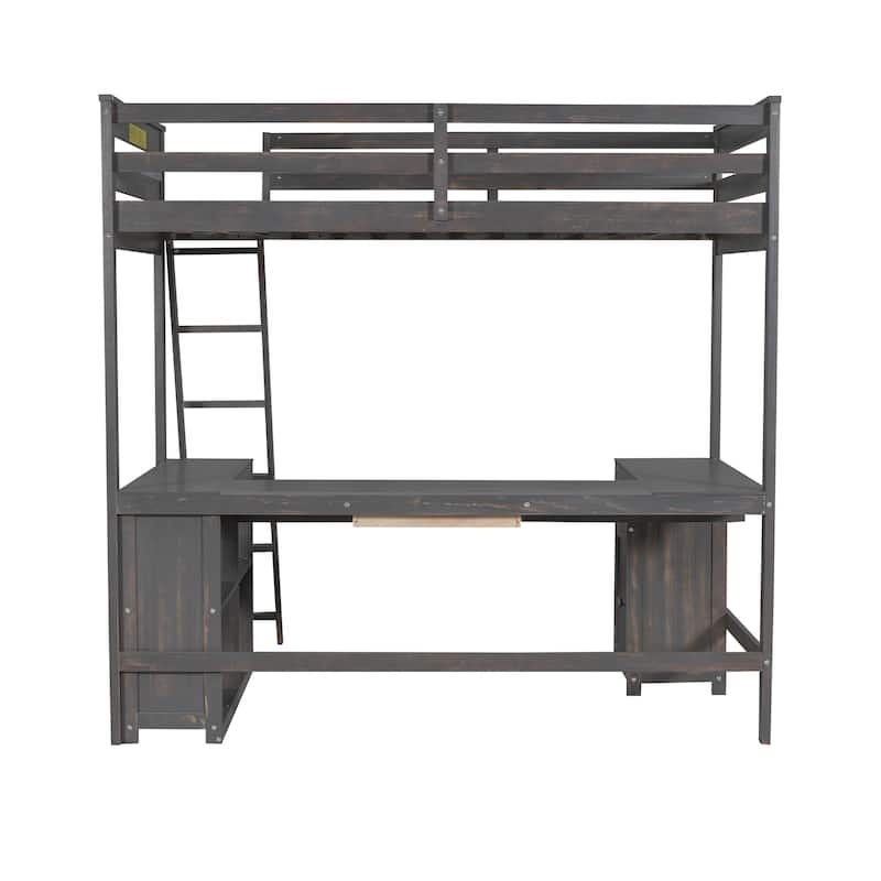 Twin Size Loft Bed with U-shaped Desk