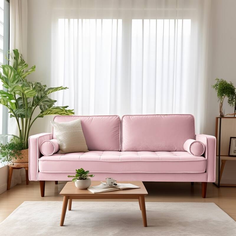 Edona 70" Velvet Square Arm Sofa - Pink