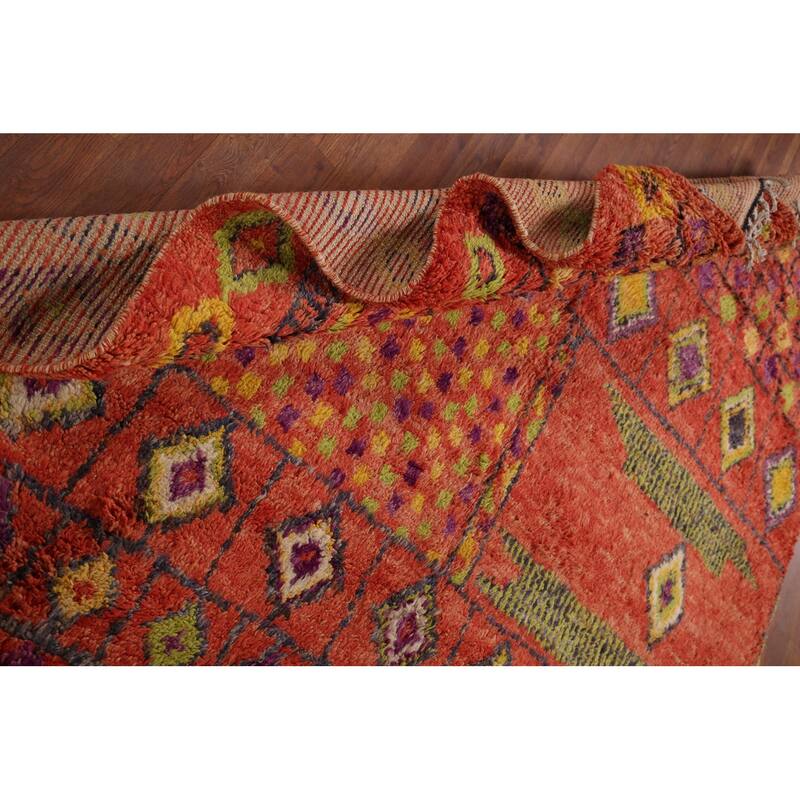 Orange Moroccan Oriental Area Rug Hand-Knotted Wool Carpet - 6'9" x 10'2"