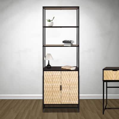 Bali Black Coastal Modern 6-Tier Book Shelf with Storage