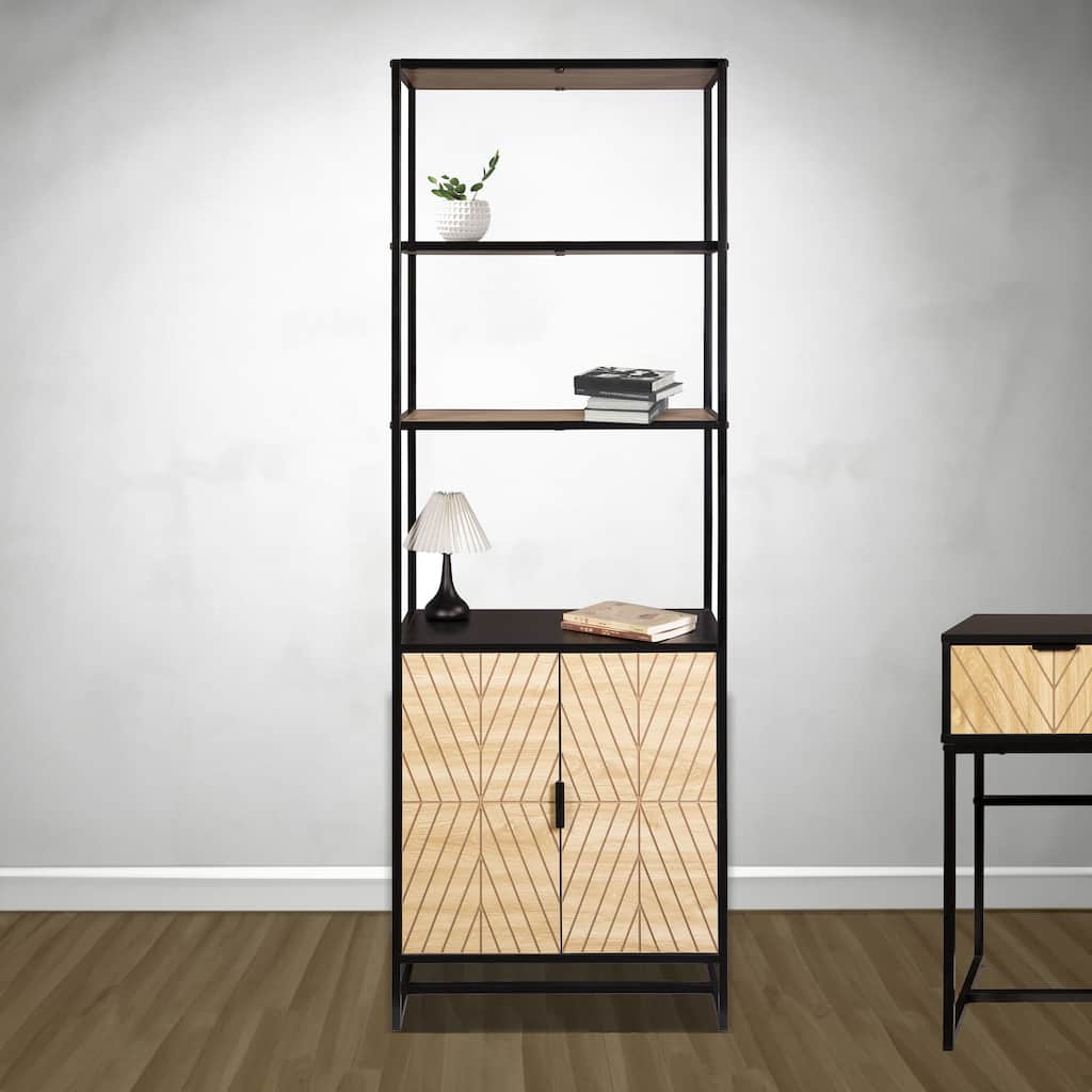 Bali Black Coastal Modern 6-Tier Book Shelf with Storage
