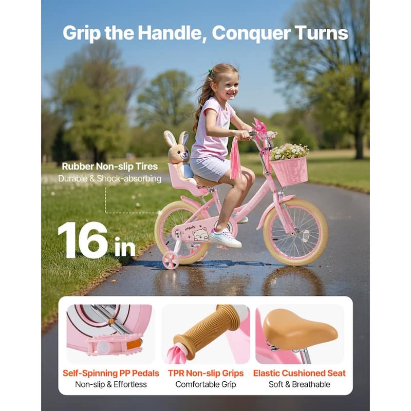 16 Inch Princess Bicycle for Girls with Adjustable Seat and Handlebars - 44.1 x 20.5 x 31.1 in