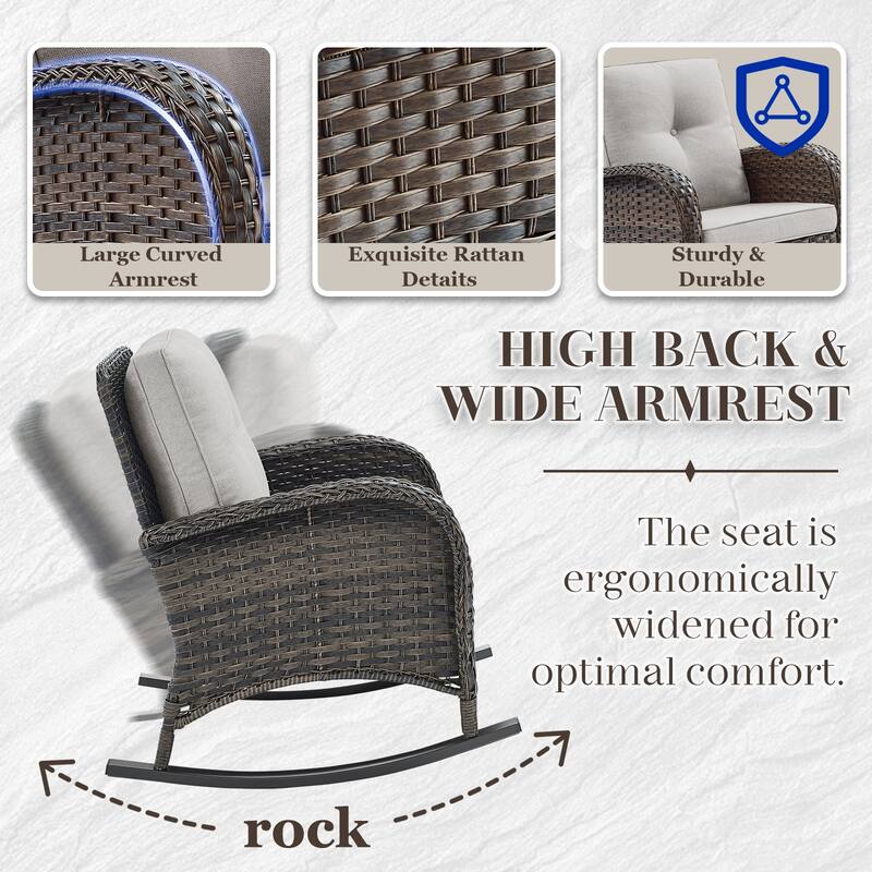 Outdoor Glider Sofa Rocker Chairs Table Brown-Beife - Brown