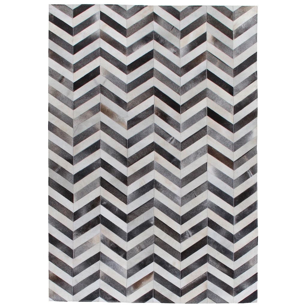 Exquisite Rugs Chevron Hide Grey / White Leather Hair-on-hide Rug (8' x 11'). - 8' x 11'