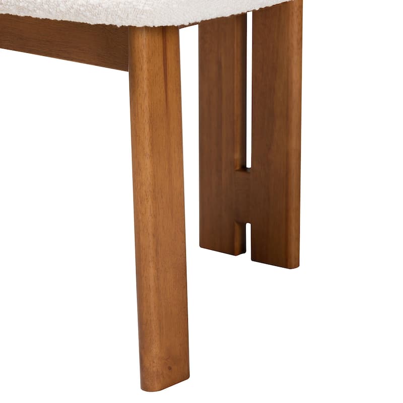 Kacela Modern Japandi Boucle Fabric and Wood 2-Piece Dining Chair Set