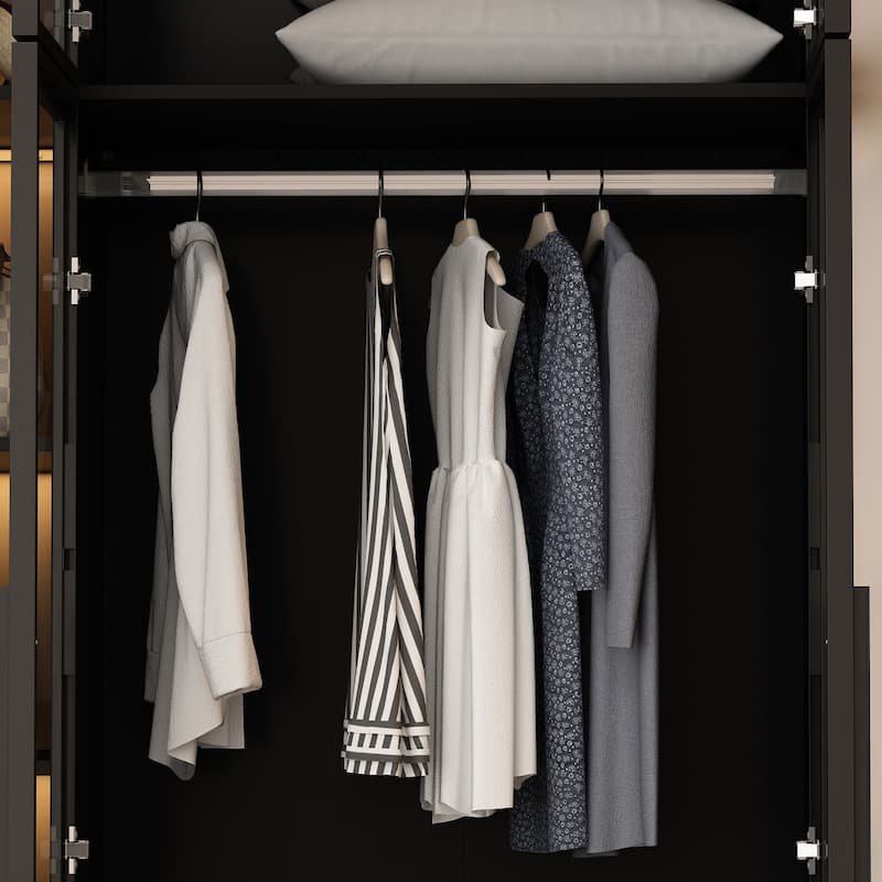 Glass Door Wardrobe Armoire Storage Closet with Light Display Cabinet
