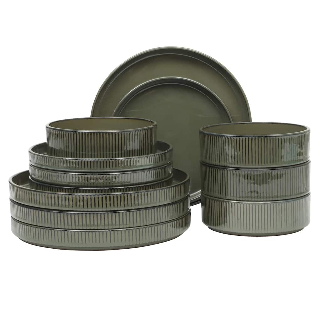 Gibson Elite 12 Piece (Service for 4) Townscape Reactive Glaze Embossed Terracotta Dinnerware Set