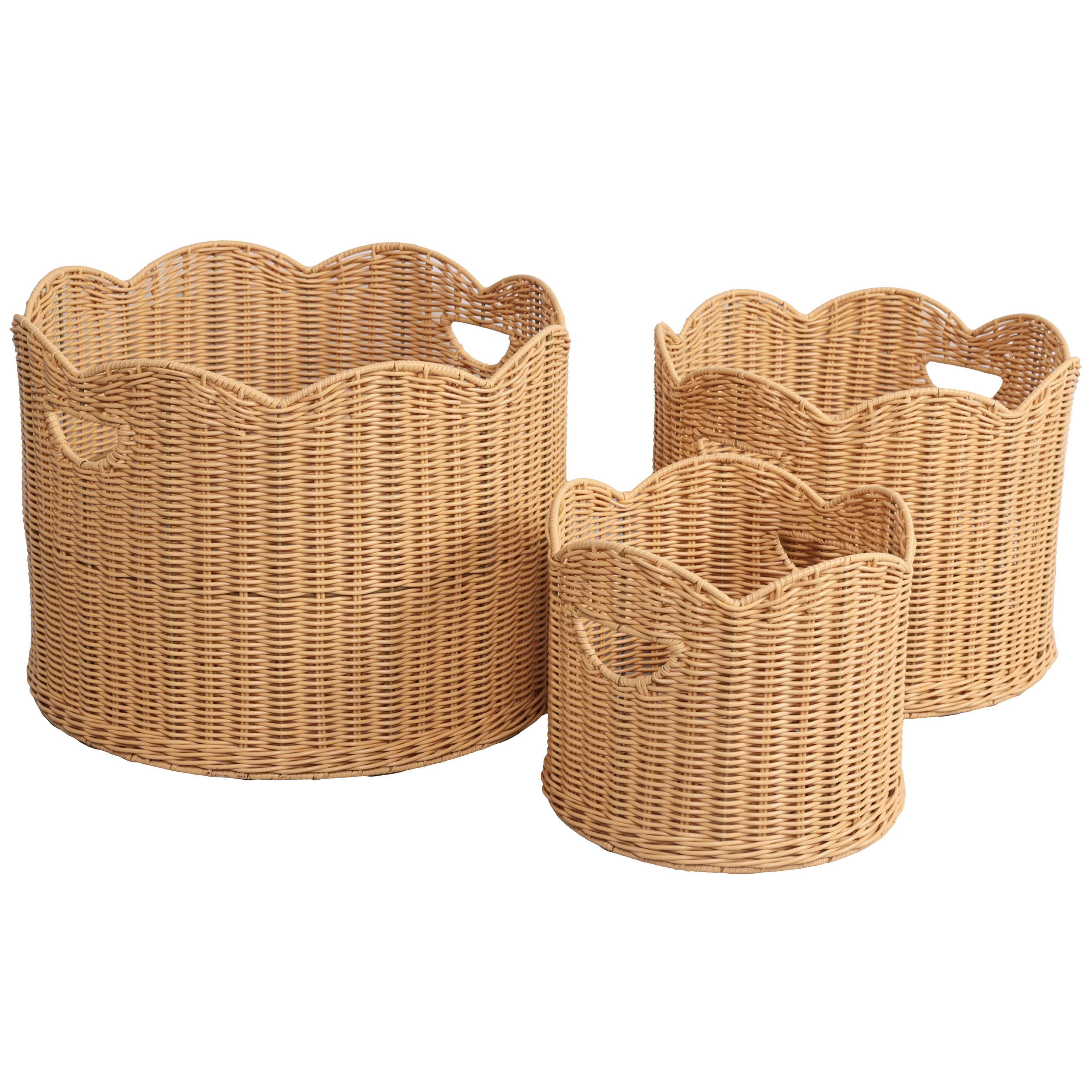 happimess Maris Resin/Metal Scalloped Edge Nesting Storage Baskets, Handles (Set of 3)