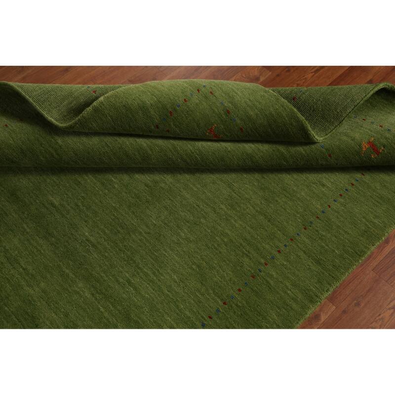 Green Gabbeh Indian Area Rug Handmade Tribal Wool Carpet - 5'2" x 7'7"