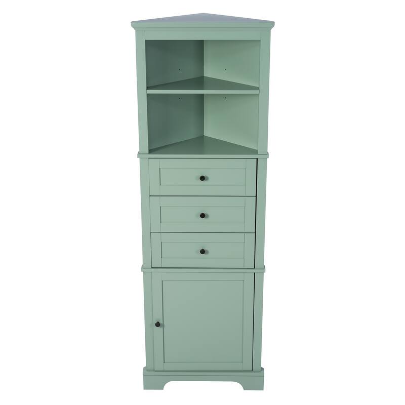 Corner Tall Bathroom Cabinet, Freestanding Kitchen Pantry Cabinet, Triangle Storage Cabinet with 3 Drawers & Adjustable Shelves