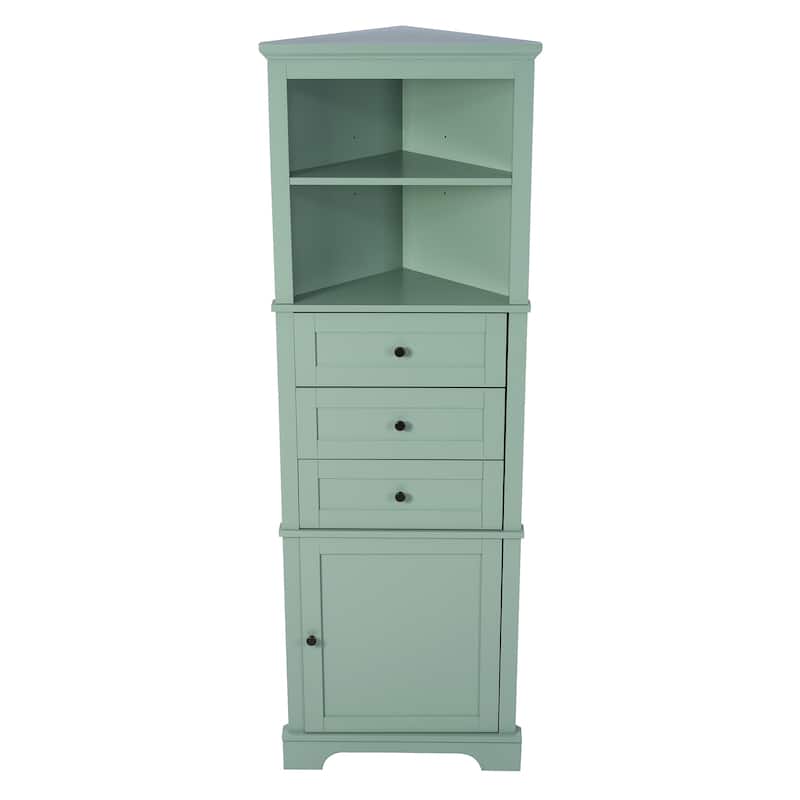 Triangle Tall Cabinet with 3 Drawers and Adjustable Shelves for Bathroom