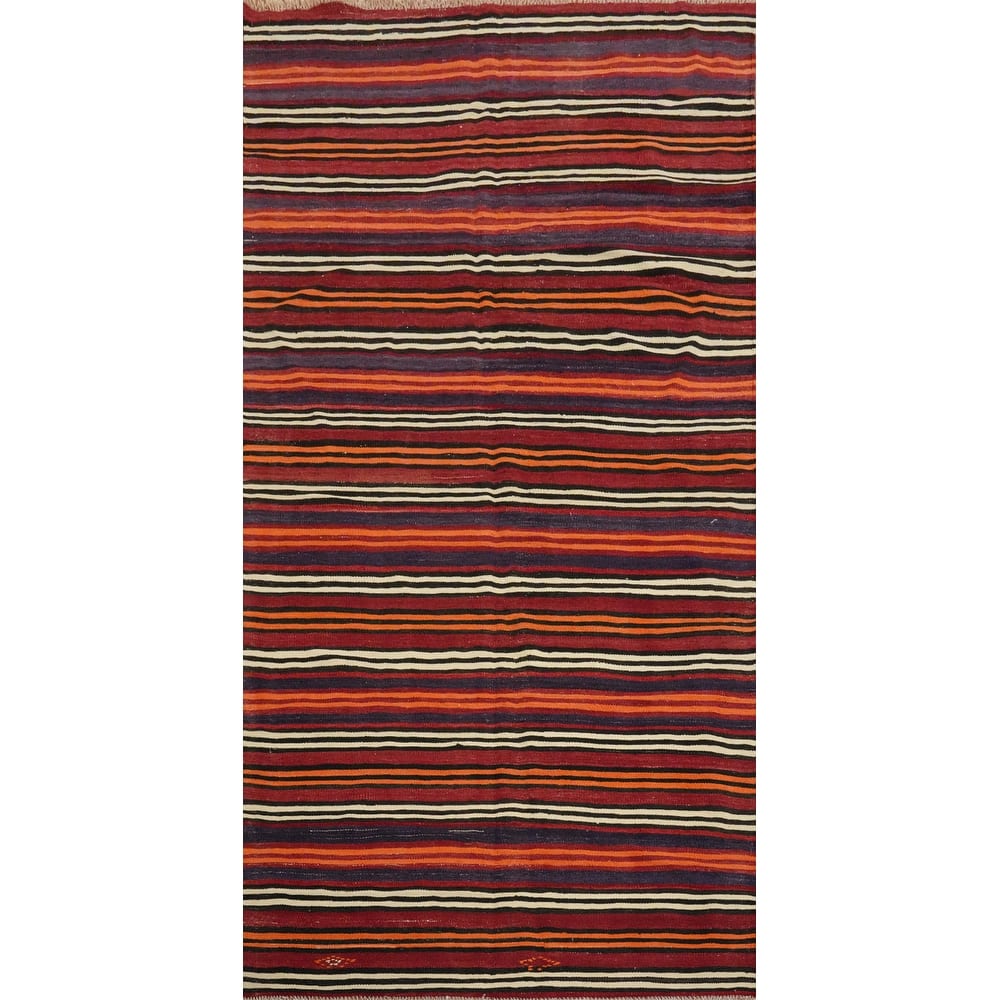 Hand Woven Oriental 100% Wool Carpet Southwestern Geometric Red Kilim Area Rug - 11' 1'' X 5' 2''