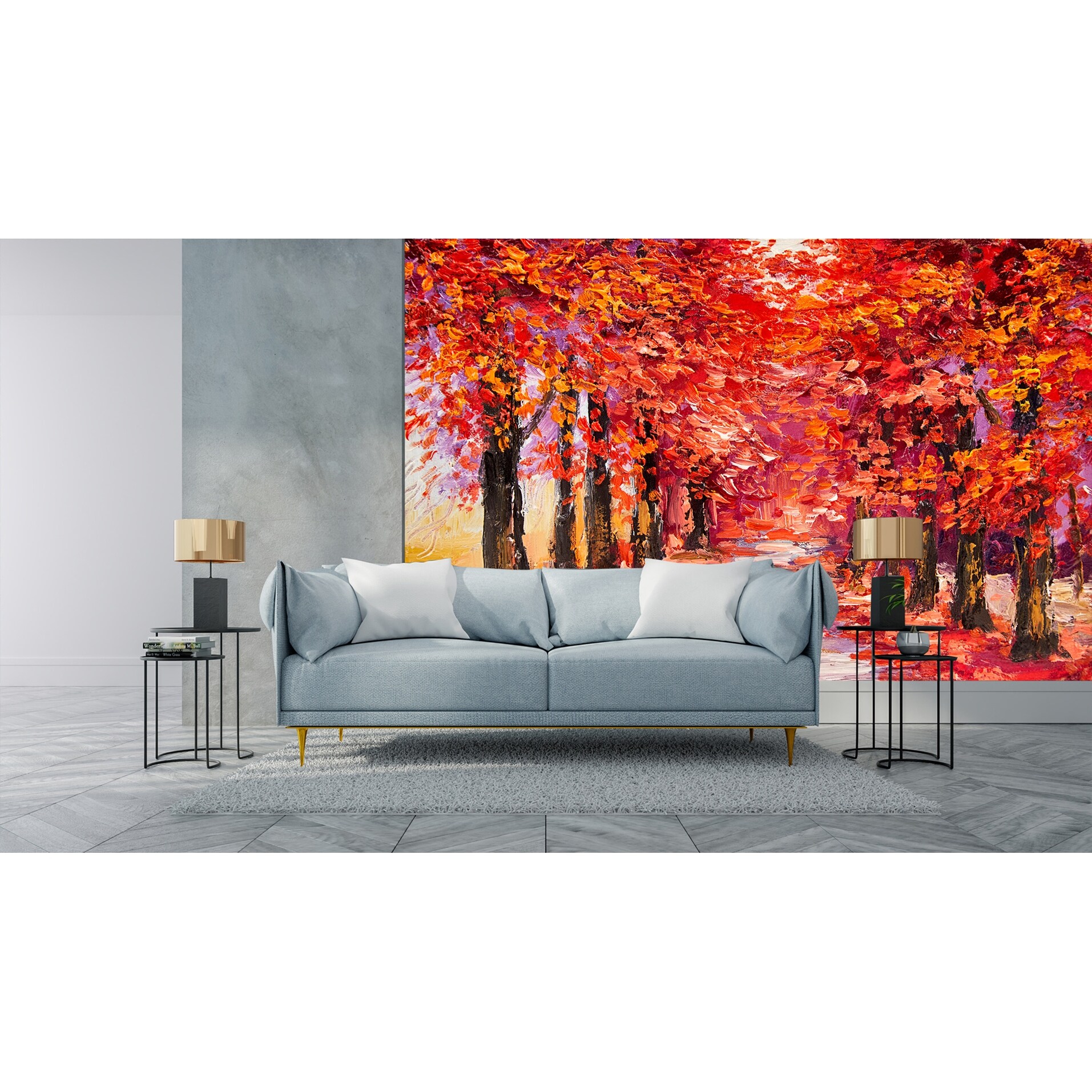 Shop Oil Painting Colorful Autumn Trees Printed Wall Mural 9 Ft H X 120 Inch W Overstock 31696889
