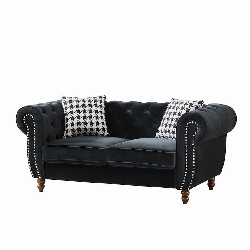 67"Velvet Upholstery Fabric Sofa With Roll Armrest & Nailhead,Upholstered Mid Century Modern Couch,2 Seater Couch
