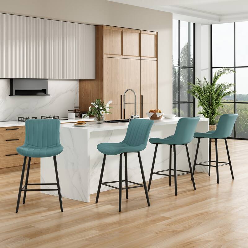 Set of 2 26 Inch Modern Faux Leather Barstools