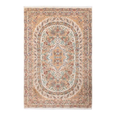 Overton Hand Knotted Wool Vintage Inspired Traditional Mogul Beige Area Rug - 6' 2" x 9' 2"