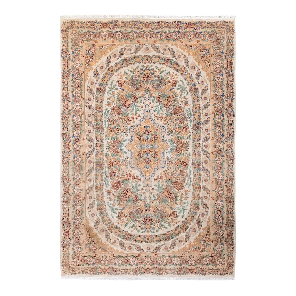 Overton Hand Knotted Wool Vintage Inspired Traditional Mogul Beige Area Rug - 6' 2" x 9' 2"