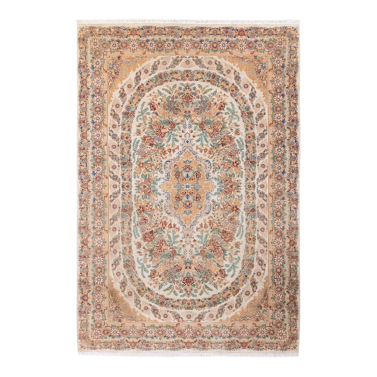 Overton Hand Knotted Wool Vintage Inspired Traditional Mogul Beige Area Rug - 6' 2" x 9' 2"