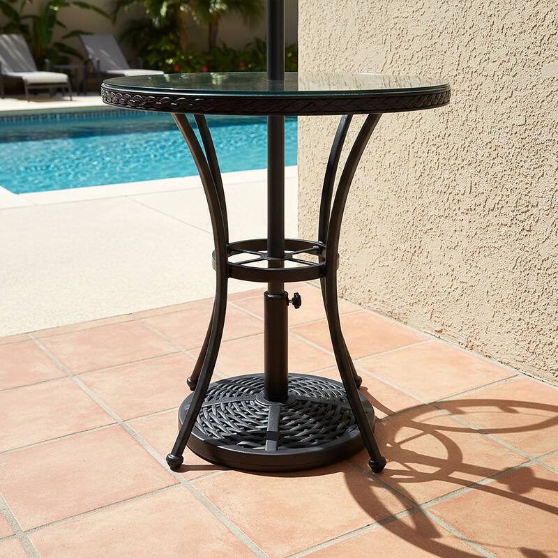 Outdoor Round Black Patio Umbrella Base, Resin and Concrete