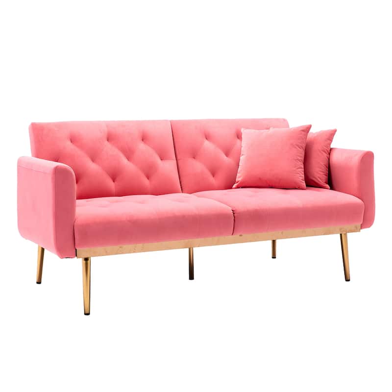65.35" Velvet Futon Sofa Bed with Adjustable Backrest