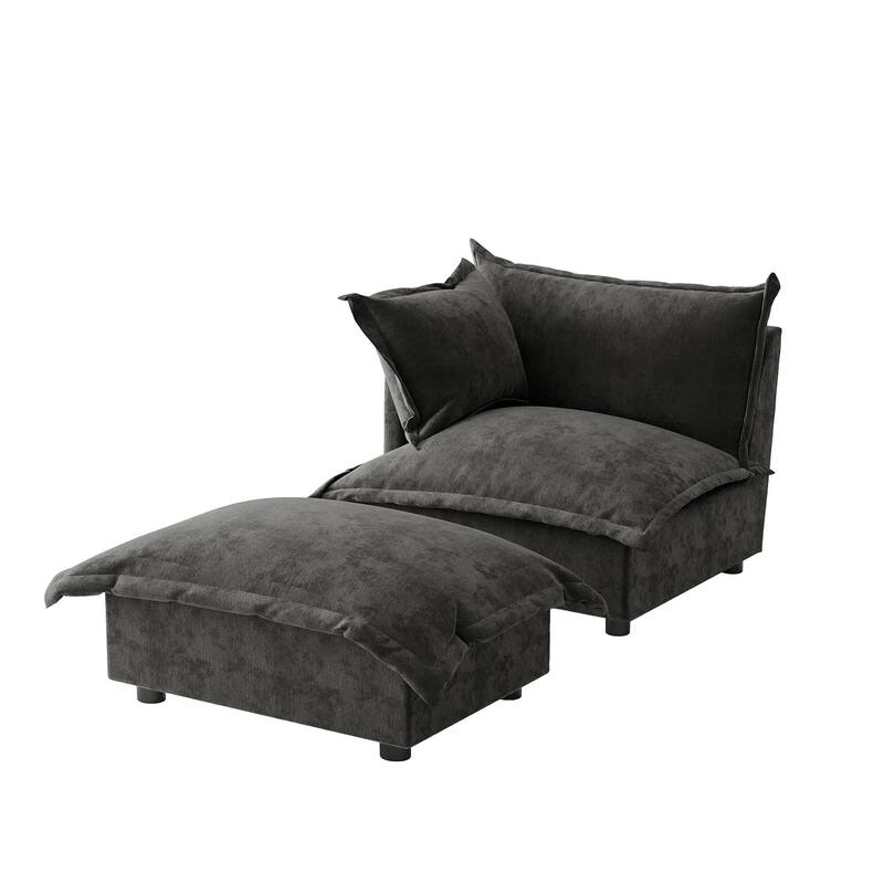 Modern Cloud Chaise Longue Accent Chair with Ottoman set