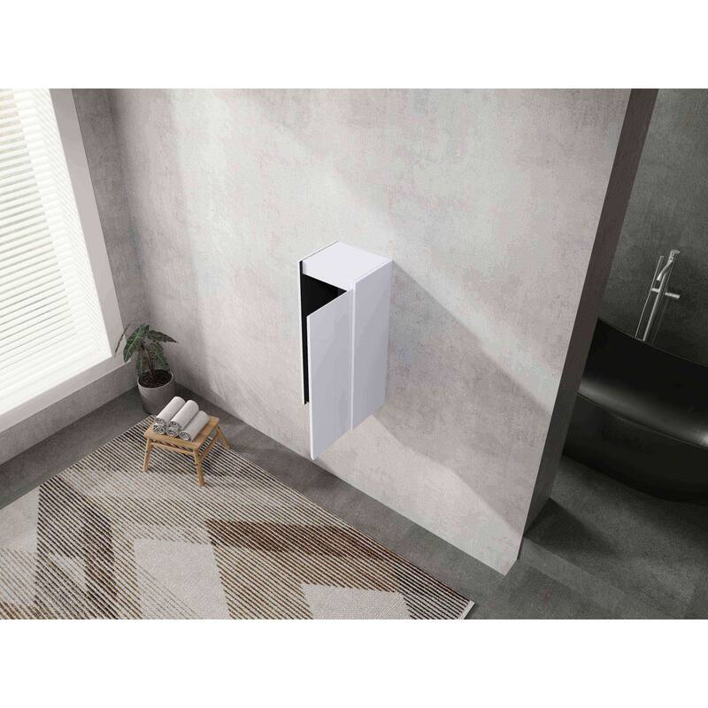 Modern Wall-Mounted Bathroom Side Cabinet with Soft-Close Doors, Floating Design, 6 Storage Compartments, 12-Inch Width