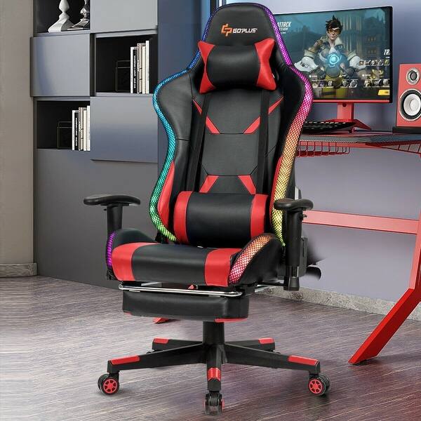 Massage Racing Gaming Chair Chair RGB Lights-Red - - 32026541