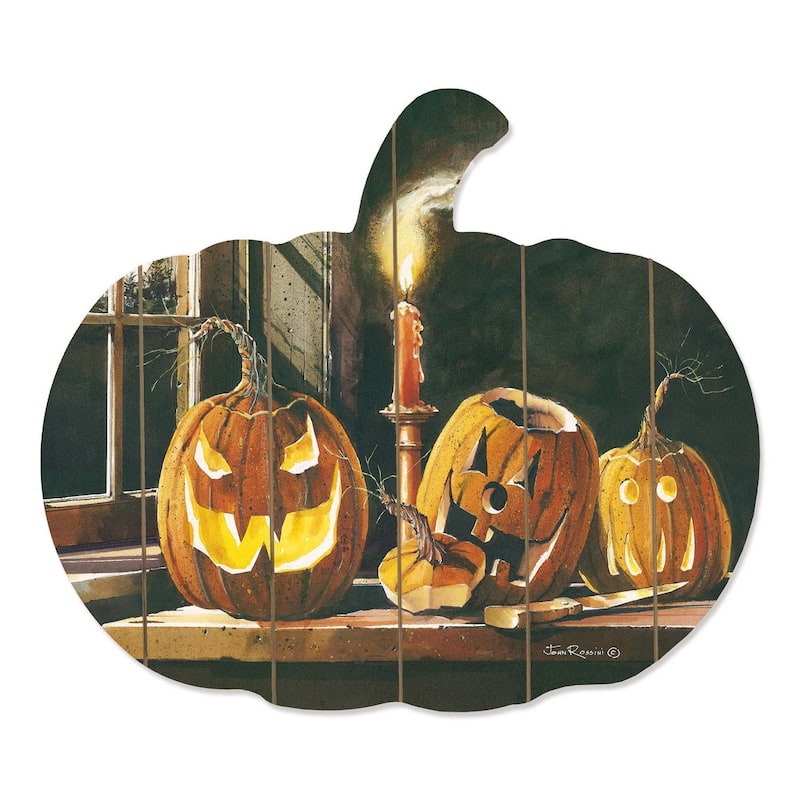 TrendyDecor4U Farmhouse "The Carving Table" Printed Wall Art on a Wood Fence by John Rossini - Orange, Brown, Tan