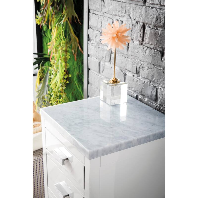 James Martin Vanities Addison 15" Base Cabinet w/ Drawers, Glossy White - Carrara Marble